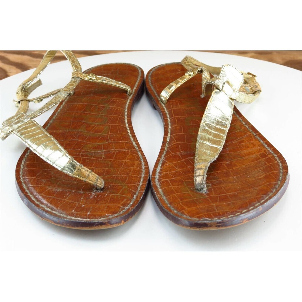 Sam Edelman Size 9 M Gold T-Strap Synthetic Women Sandal Shoes - Picture 2 of 7